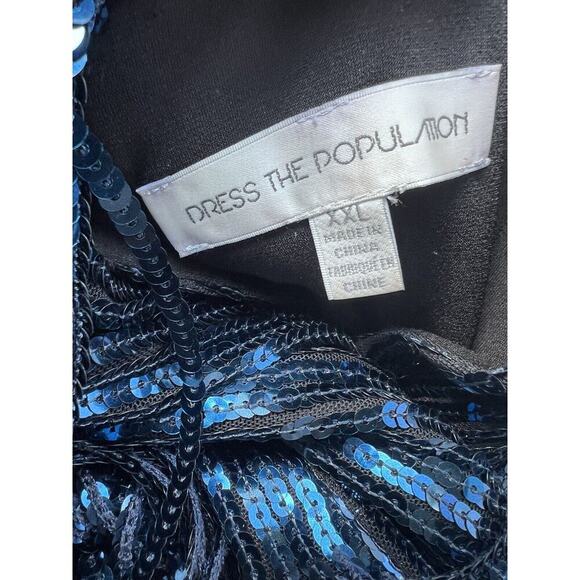 Dress The Population Dress Sz XXL Blue Sequin Fringe Formal Party Wedding Plus - Picture 6 of 6
